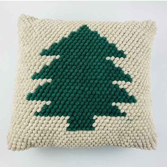Christmas Tree Loops Holiday Throw Pillow Green Cream Hooked Mina Victory XMAS - Picture 1 of 11
